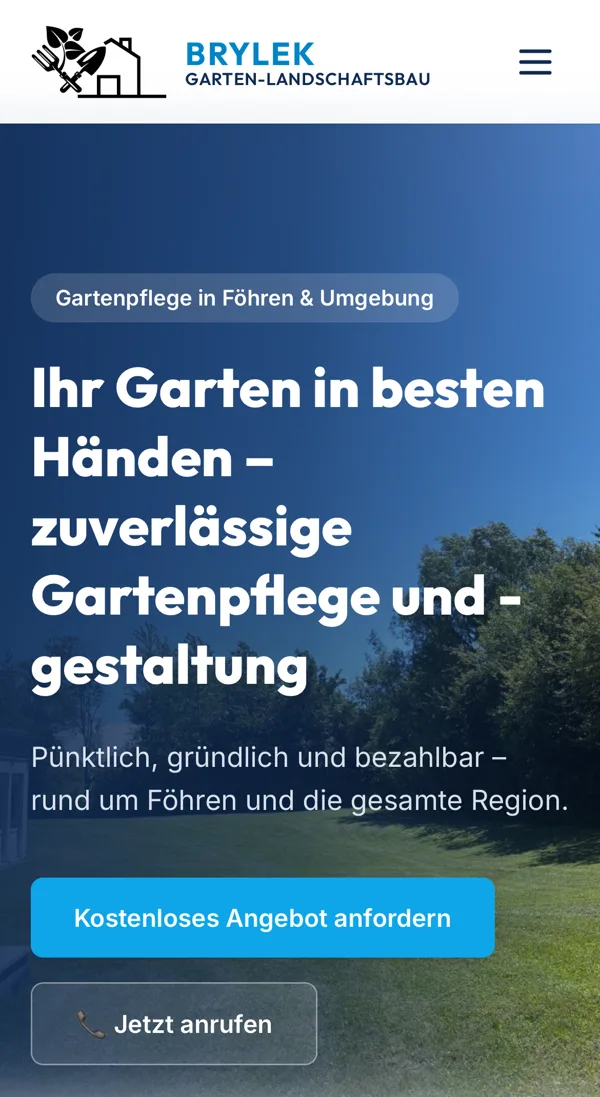 Startseite von Brylek Garten- und Landschaftsbau auf dem Smartphone